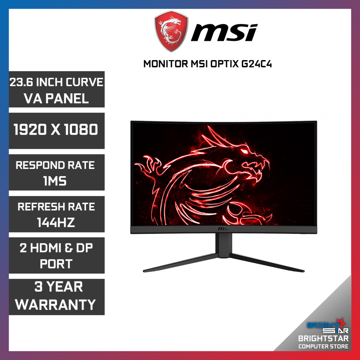 MSI Optix G24C4 23.6 Full HD Écran incurvé LED Moniteur LCD de jeu
