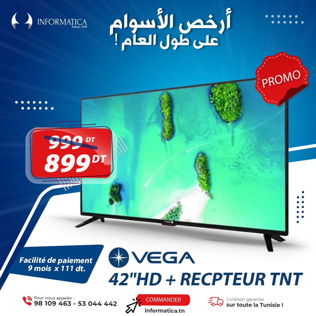 TV VEGA 32'' LED HD avec Support mural fixe pour TV en Tunisie
